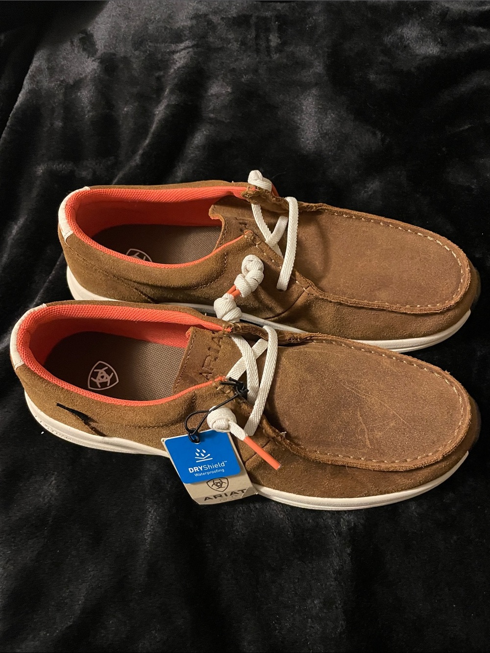 Ariat Men's Brown Suede Boat Shoes with Coral Accent